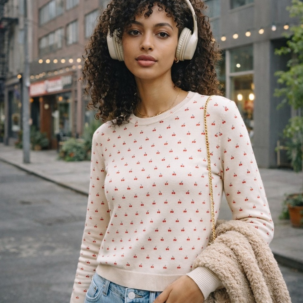 Urban Outfitters Cherry Print Knit Sweater, Size M